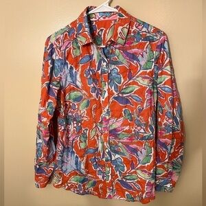 J. McLaughlin Floral Tropical Button Down Wrinkle Crinkle Shirt Sz XS